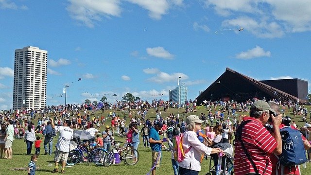 Thousands of people congregate for the many festivals outdoors in Houston. This is a picture of the hill by Miller Outdoor Theater